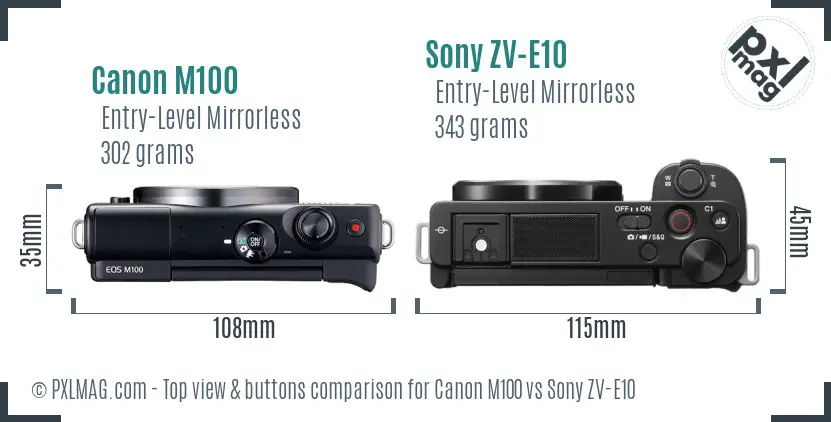 Canon M100 vs Sony ZV-E10 top view buttons comparison