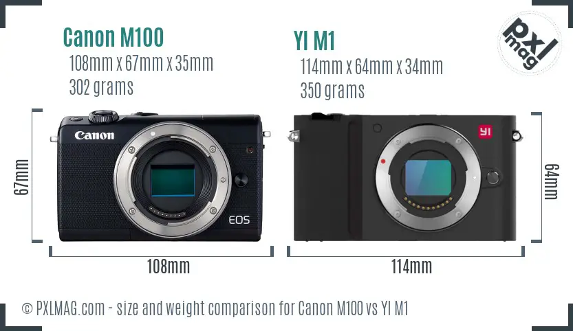 Canon M100 vs YI M1 size comparison