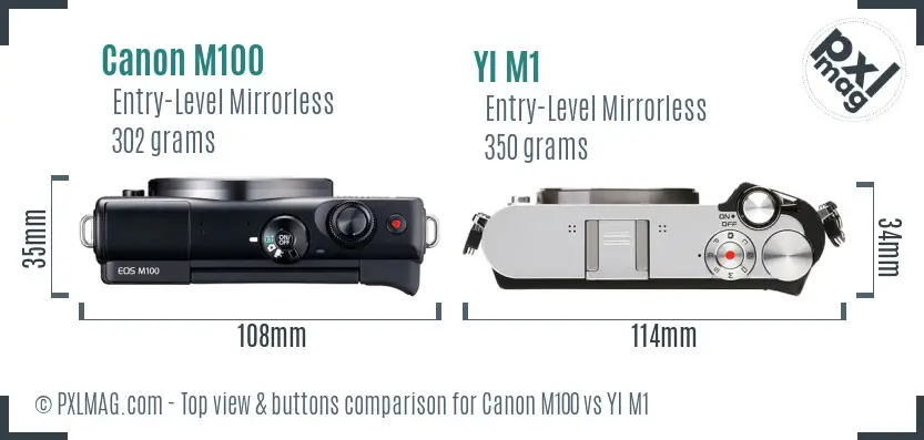 Canon M100 vs YI M1 top view buttons comparison