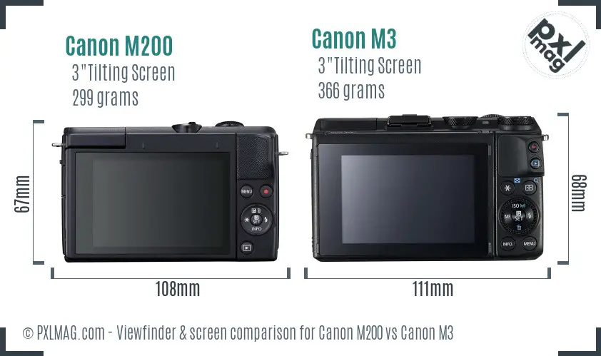 Canon M200 vs Canon M3 Screen and Viewfinder comparison