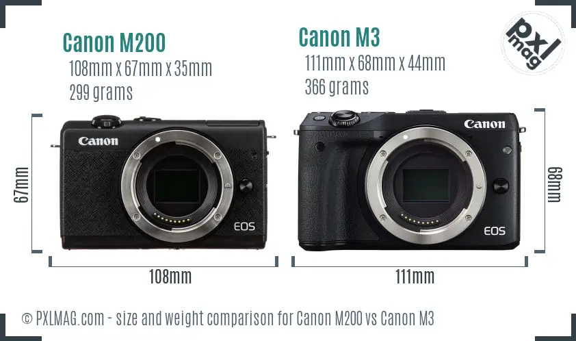 Canon M200 vs Canon M3 size comparison