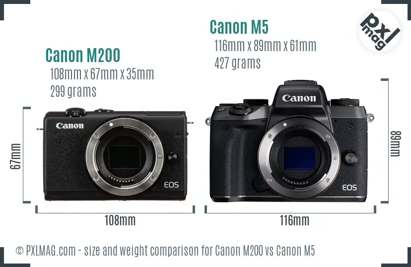 Canon M200 vs Canon M5 size comparison