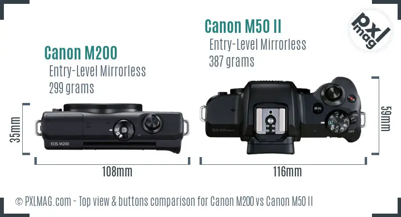 Canon M200 vs Canon M50 II top view buttons comparison