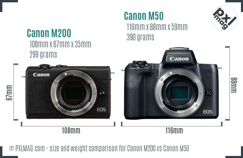 Canon M200 vs Canon M50 size comparison