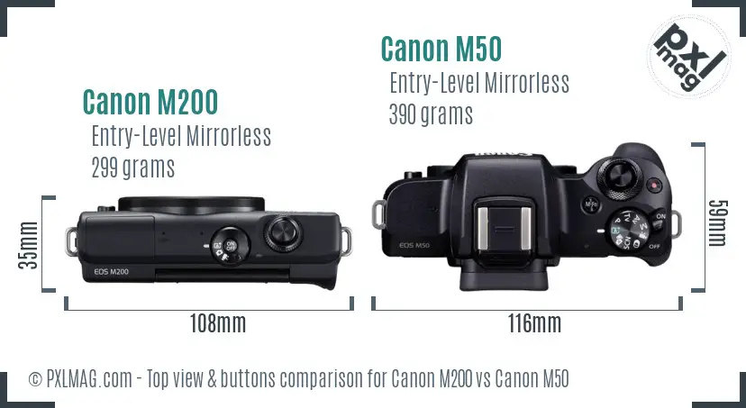 Canon M200 vs Canon M50 top view buttons comparison