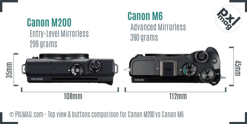Canon M200 vs Canon M6 top view buttons comparison