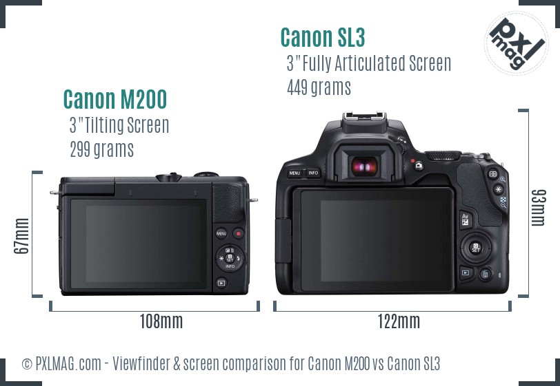Canon M200 vs Canon SL3 Screen and Viewfinder comparison