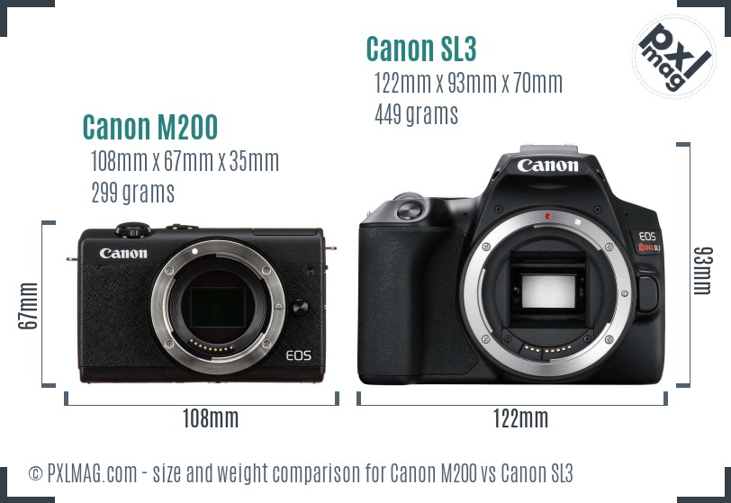 Canon M200 vs Canon SL3 size comparison