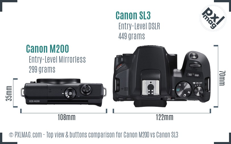 Canon M200 vs Canon SL3 top view buttons comparison