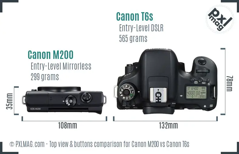 Canon M200 vs Canon T6s top view buttons comparison