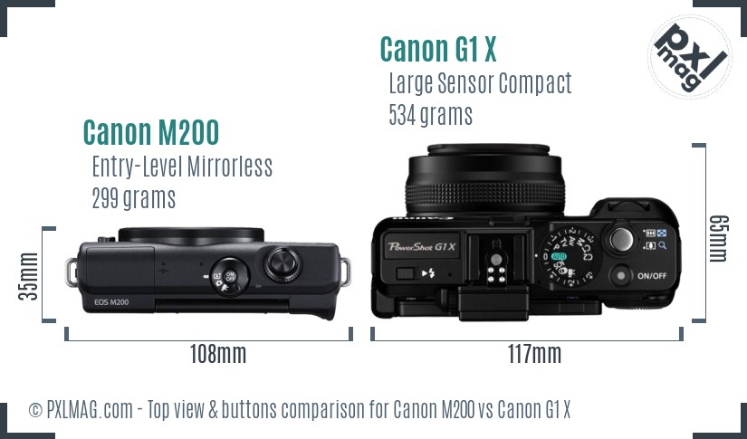 Canon M200 vs Canon G1 X top view buttons comparison
