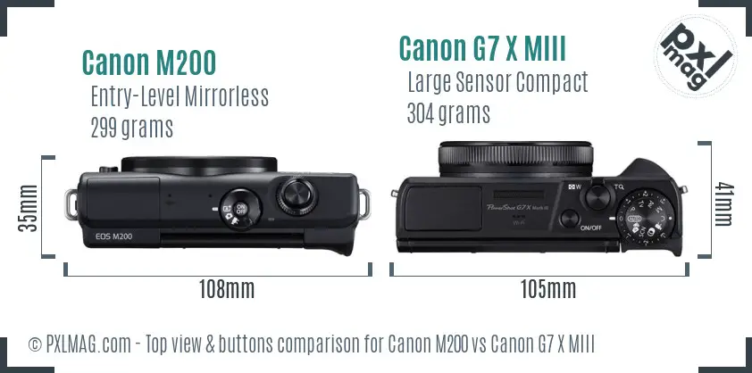 Canon M200 vs Canon G7 X MIII top view buttons comparison Canon M200 vs Canon G7 X MIII top view buttons comparison