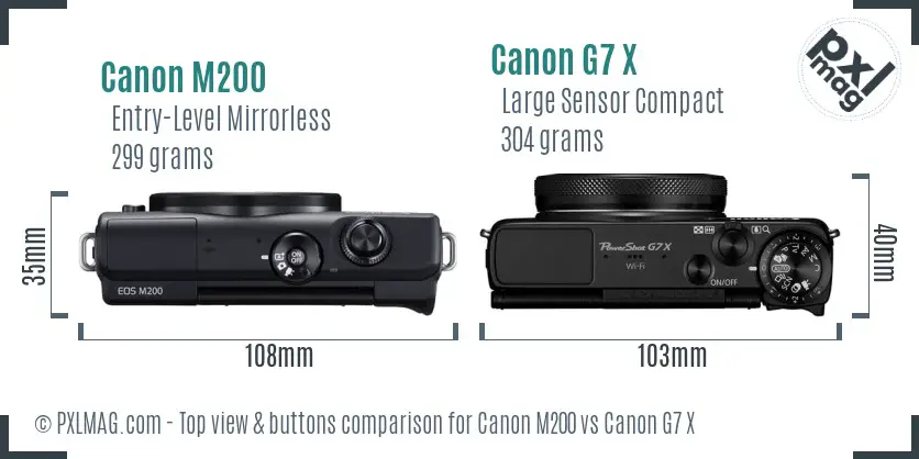 Canon M200 vs Canon G7 X top view buttons comparison Canon M200 vs Canon G7 X top view buttons comparison