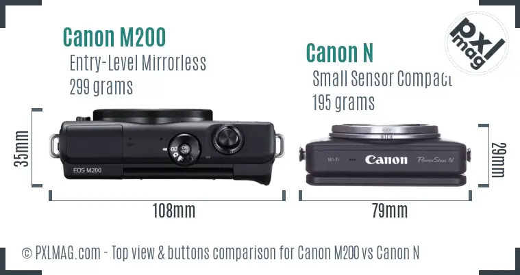 Canon M200 vs Canon N top view buttons comparison