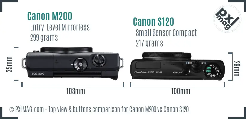 Canon M200 vs Canon S120 top view buttons comparison