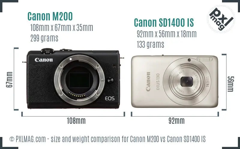 Canon M200 vs Canon SD1400 IS size comparison