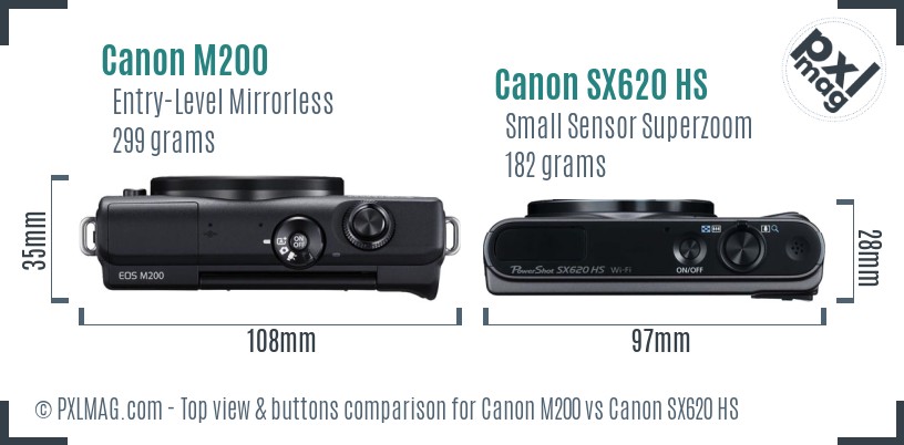 Canon M200 vs Canon SX620 HS top view buttons comparison