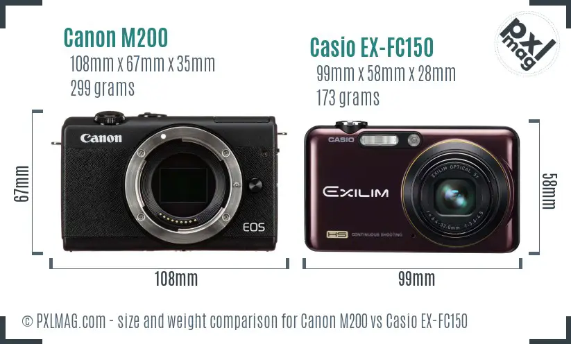 Canon M200 vs Casio EX-FC150 size comparison