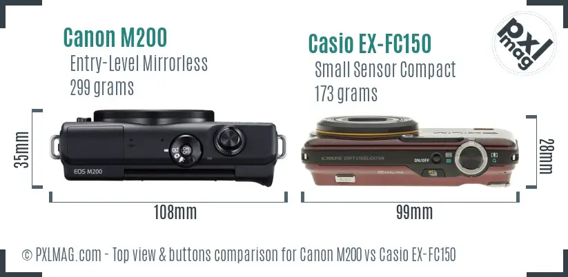 Canon M200 vs Casio EX-FC150 top view buttons comparison