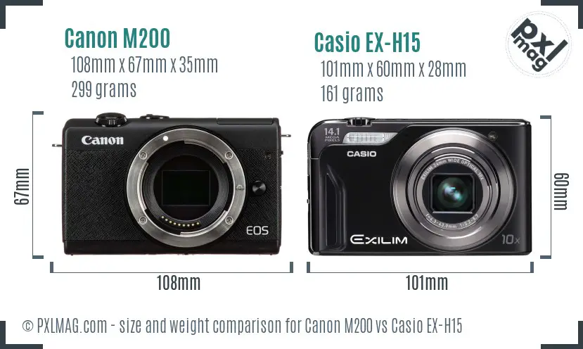 Canon M200 vs Casio EX-H15 size comparison