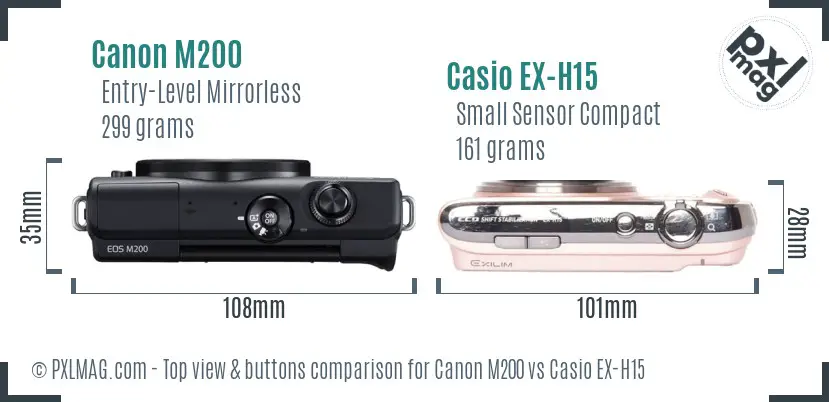 Canon M200 vs Casio EX-H15 top view buttons comparison