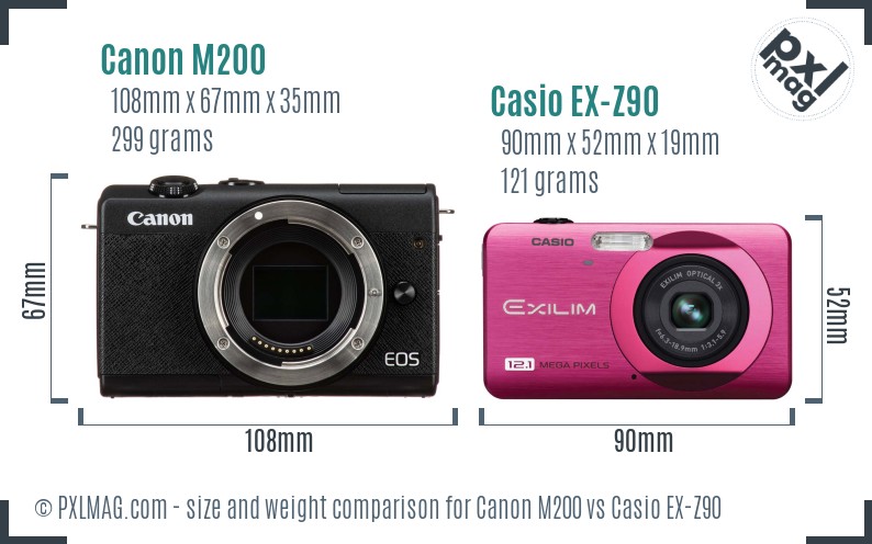 Canon M200 vs Casio EX-Z90 size comparison