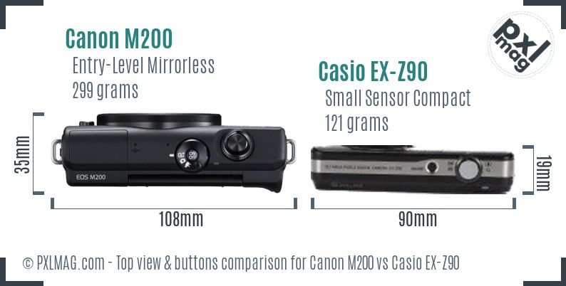 Canon M200 vs Casio EX-Z90 top view buttons comparison