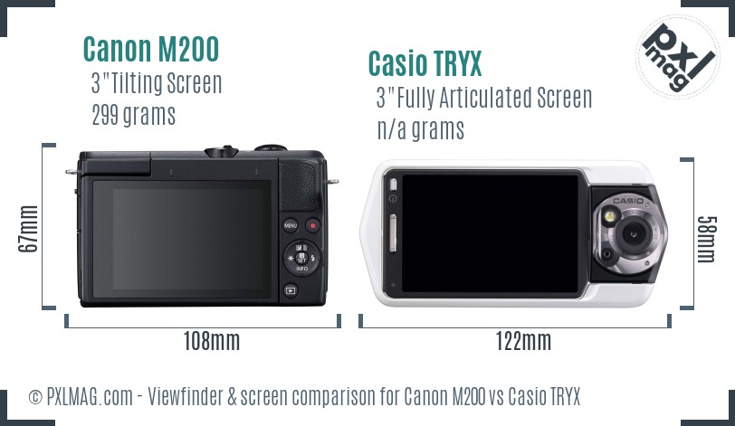 Canon M200 vs Casio TRYX Screen and Viewfinder comparison