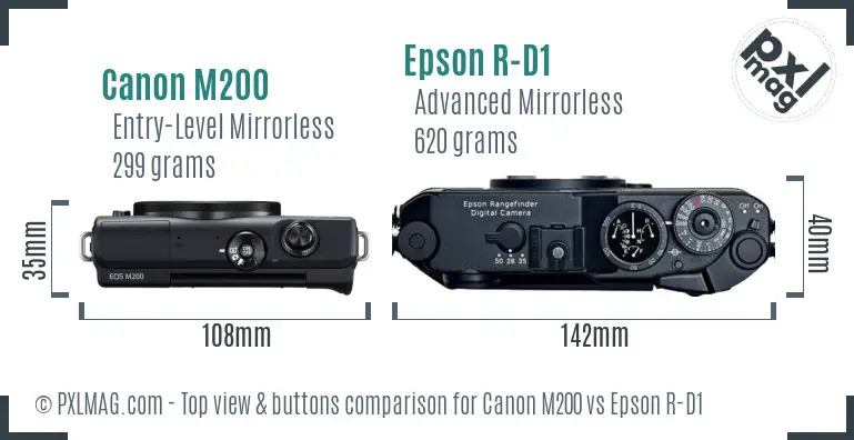 Canon M200 vs Epson R-D1 top view buttons comparison