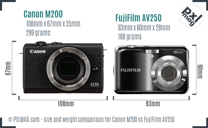 Canon M200 vs FujiFilm AV250 size comparison