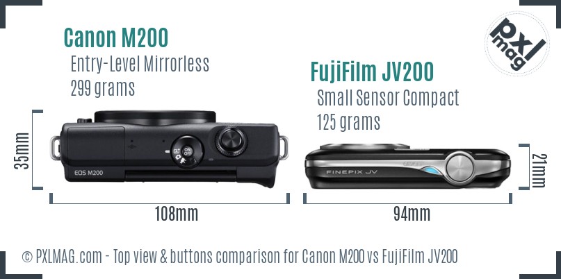 Canon M200 vs FujiFilm JV200 top view buttons comparison