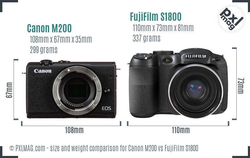 Canon M200 vs FujiFilm S1800 size comparison Canon M200 vs FujiFilm S1800 size comparison
