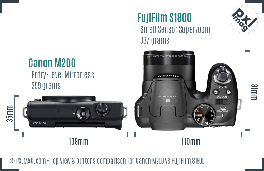 Canon M200 vs FujiFilm S1800 top view buttons comparison