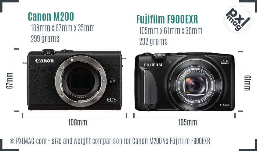 Canon M200 vs Fujifilm F900EXR size comparison