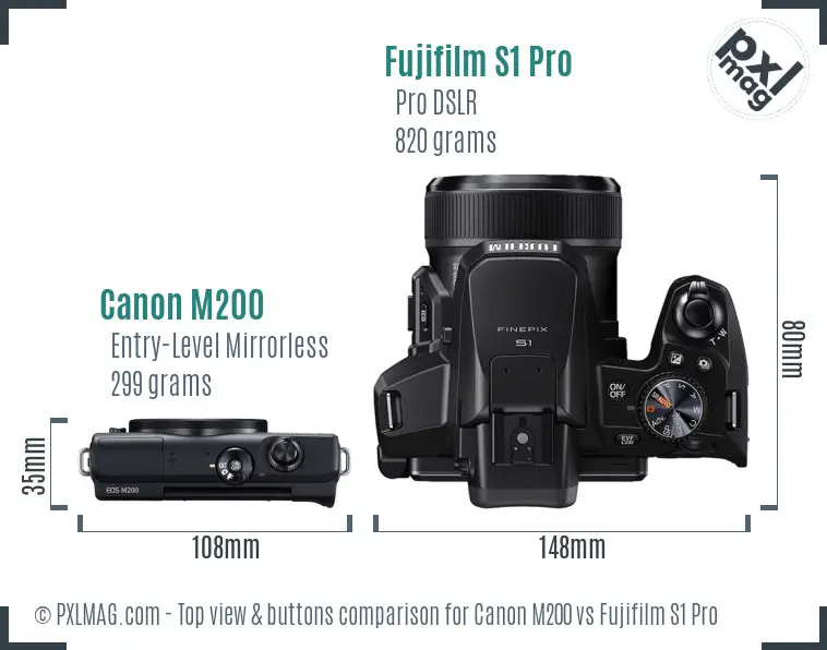 Canon M200 vs Fujifilm S1 Pro top view buttons comparison