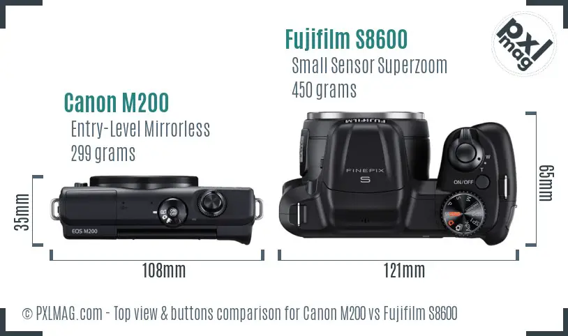 Canon M200 vs Fujifilm S8600 top view buttons comparison