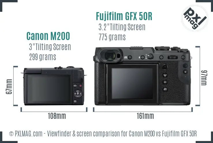 Canon M200 vs Fujifilm GFX 50R Screen and Viewfinder comparison