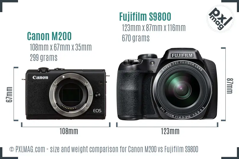 Canon M200 vs Fujifilm S9800 size comparison