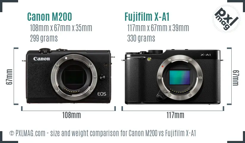 Canon M200 vs Fujifilm X-A1 size comparison