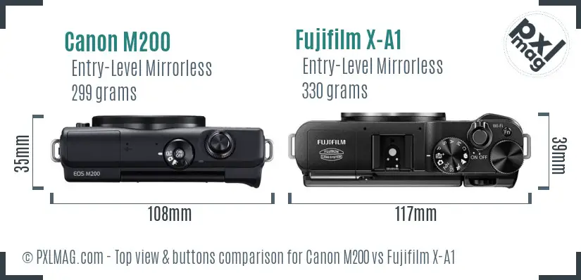 Canon M200 vs Fujifilm X-A1 top view buttons comparison