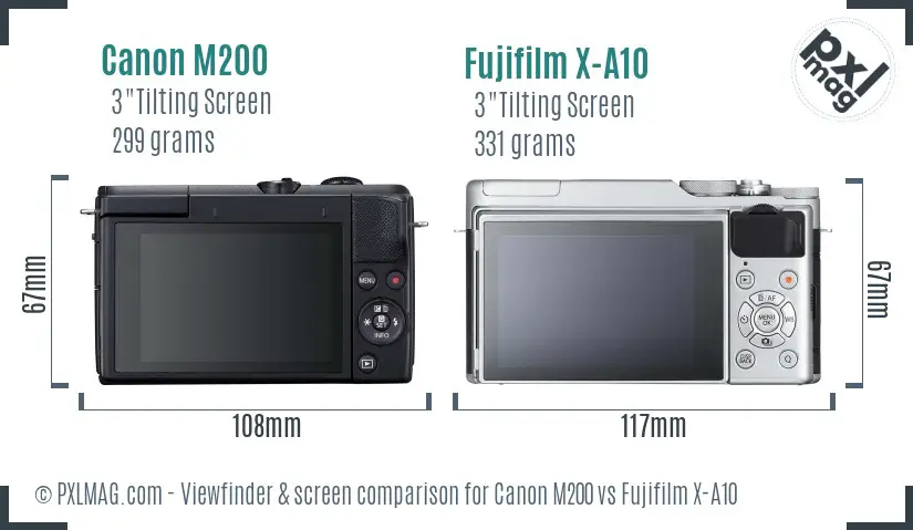 Canon M200 vs Fujifilm X-A10 Screen and Viewfinder comparison