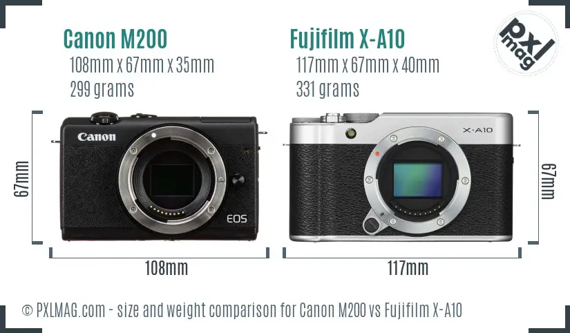 Canon M200 vs Fujifilm X-A10 size comparison