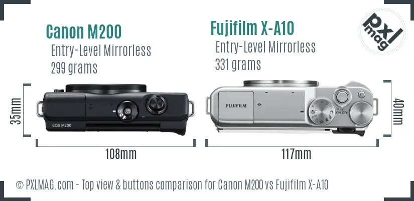 Canon M200 vs Fujifilm X-A10 top view buttons comparison