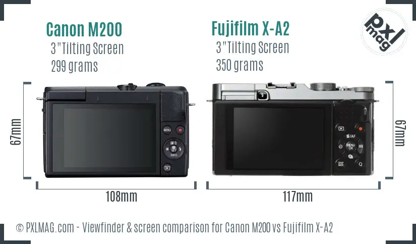 Canon M200 vs Fujifilm X-A2 Screen and Viewfinder comparison