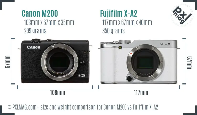 Canon M200 vs Fujifilm X-A2 size comparison