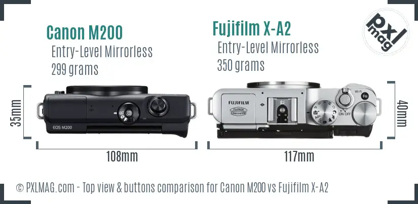 Canon M200 vs Fujifilm X-A2 top view buttons comparison
