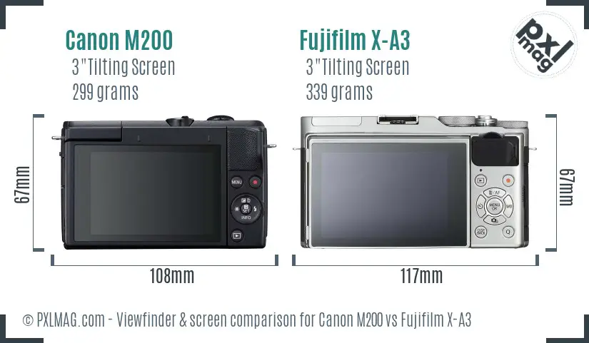 Canon M200 vs Fujifilm X-A3 Screen and Viewfinder comparison