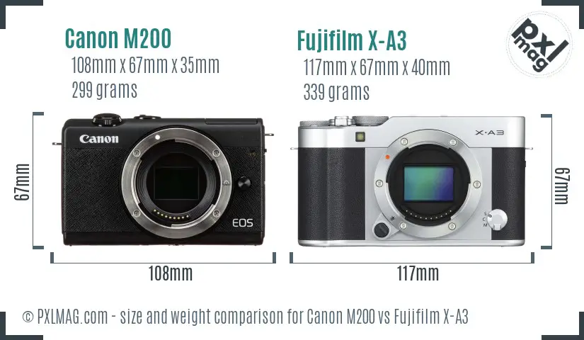 Canon M200 vs Fujifilm X-A3 size comparison