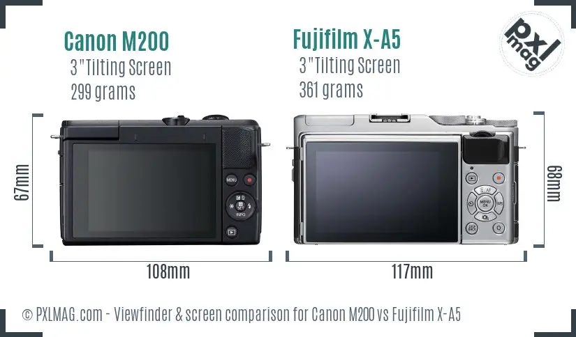 Canon M200 vs Fujifilm X-A5 Screen and Viewfinder comparison
