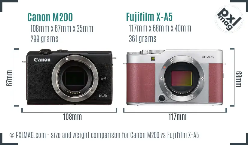Canon M200 vs Fujifilm X-A5 size comparison